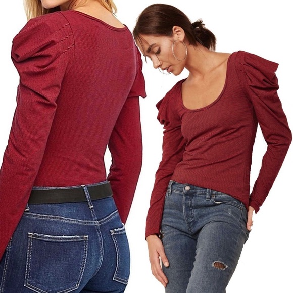 Free People Red & Black Striped Long Sleeve Top - Picture 2 of 9